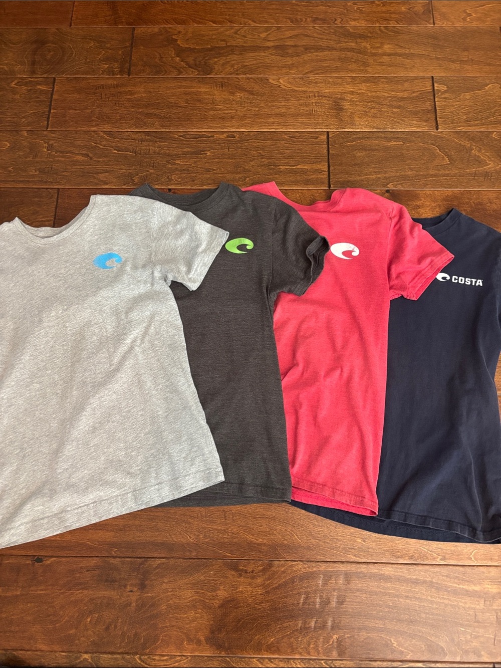 Costa Men’s Small Short-Sleeve Logo Tee Pack - Gray, Charcoal, Red & Navy (4)